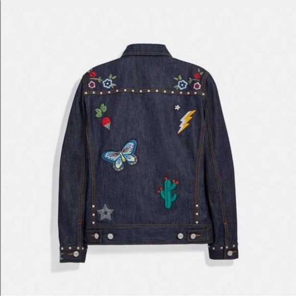 Coach Embroidered Denim Jean Jacket in Multi - Picture 3 of 16